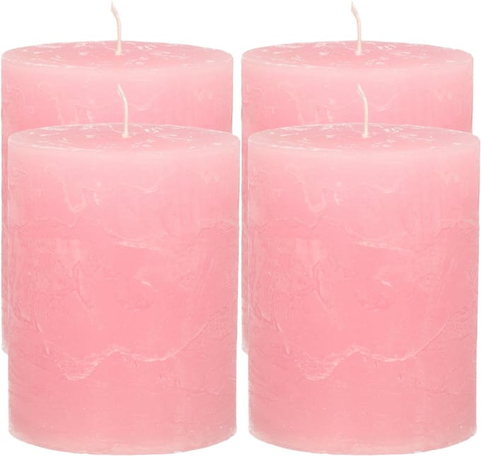 Atmosphera Stompkaars - 4x - roze - 7 x 9 cm - middel rustiek model - cilinderkaars - kaars