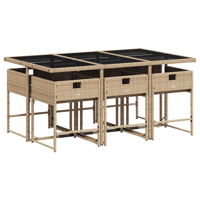 vidaXL - 7-delige - Tuinset - met - kussens - poly - rattan - gemengd - beige