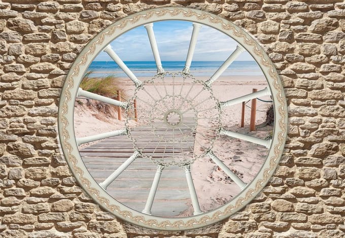 Fotobehang Stone Wall Path Beach Sand Nature | XL - 208cm x 146cm | 130g/m2 Vlies
