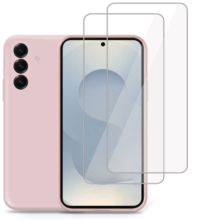 Technow hoesje + 2x Screenprotector geschikt voor Samsung S25 – Tempered Glass - Liquid Back Case Cover Rose