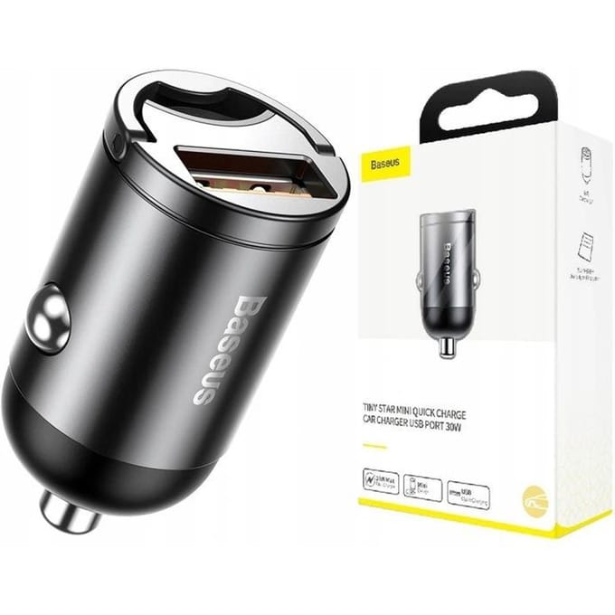 Baseus Mini USB Autolader QC 3.0 30W Snellader Grijs