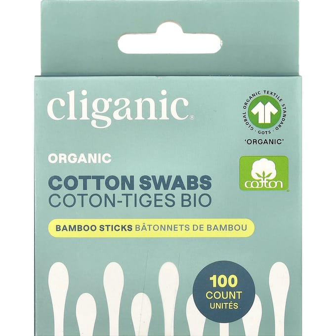 Cliganic, Biologische Wattenstaafjes, 100 stuks gray