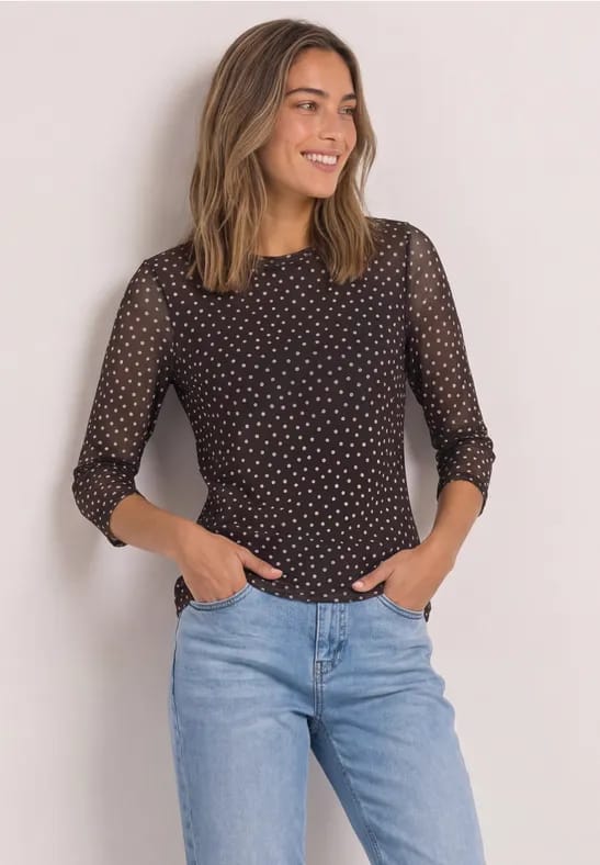 Shirt met 3/4-mouwen van mesh met print