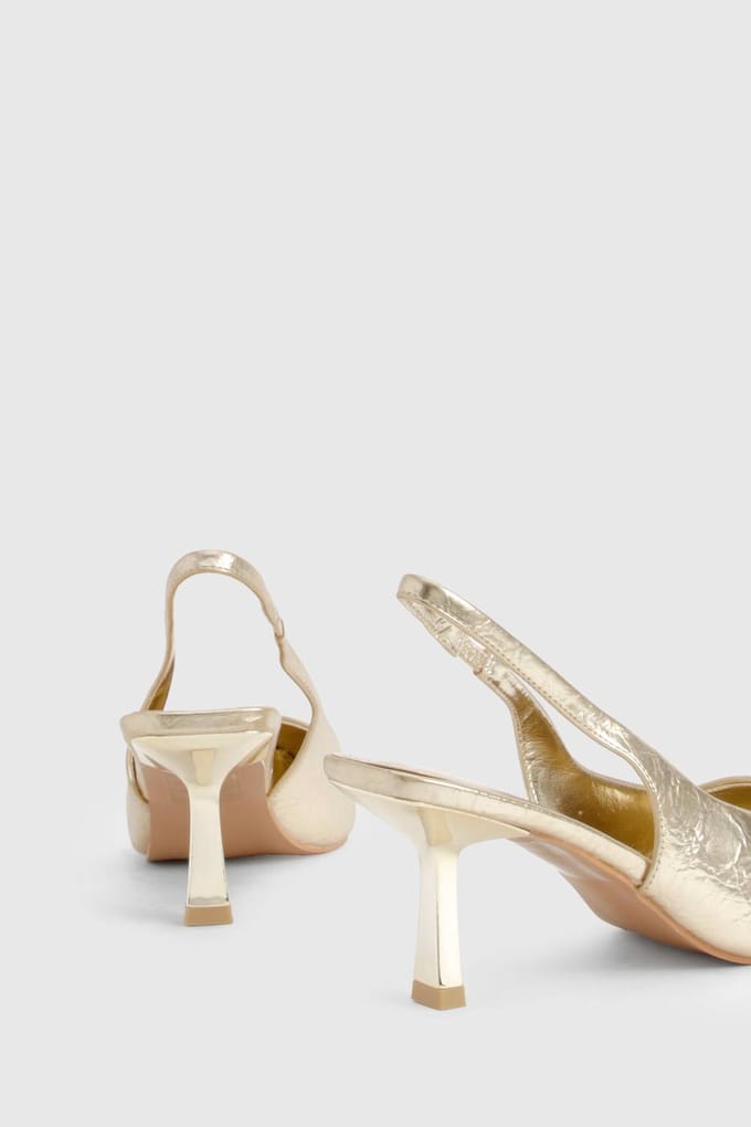 boohoo Dames Metallic Low Stiletto Slingback Court Shoe | Goud | Maat: 38