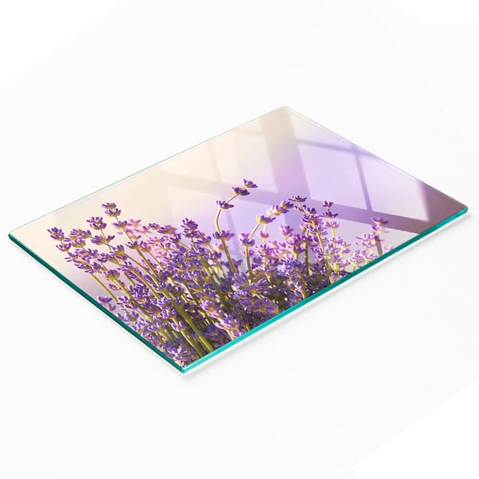 Glazen snijplank met decoratieve lavendelafbeeldingen, 80x52 cm