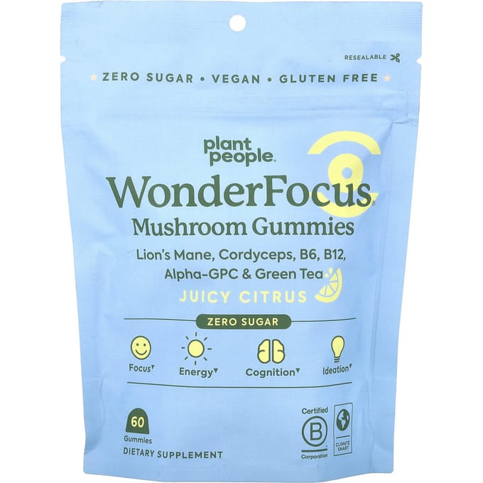 Plant People, wonderFocus®, mushroom gummies, juicy citrus, 60 gummies