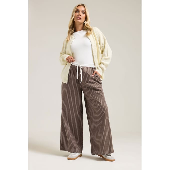 Yours Bruine Gestreepte Wijde Broek Size 42