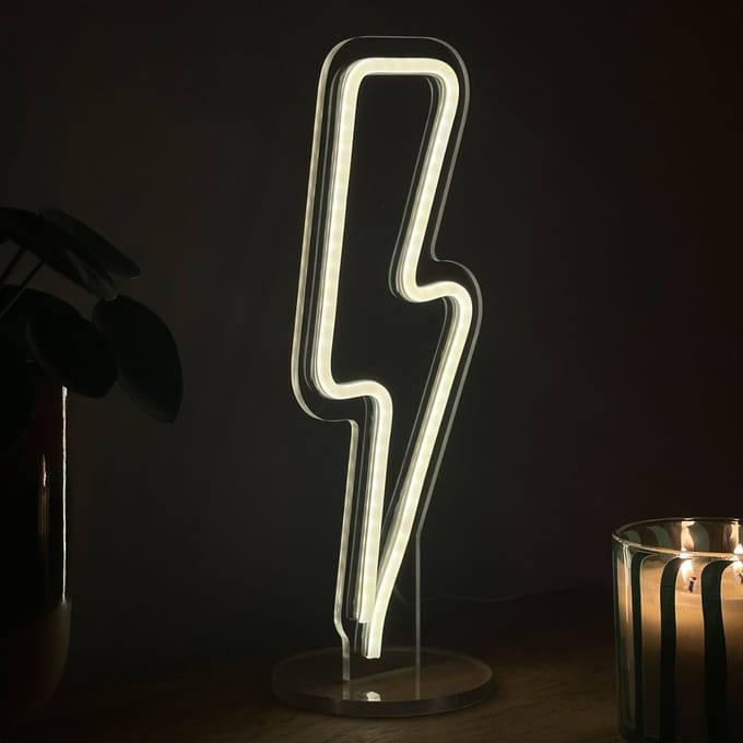 Neon Lamp - Bliksem Warm Wit - Staand - Dimbaar - Tafellamp - Neon Sign - LED Lamp - Verlichting - Wandlamp