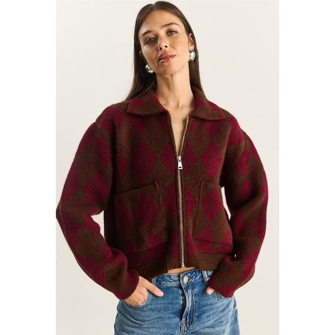 Dikke Jacquard Gebreide Cardigan met Rits