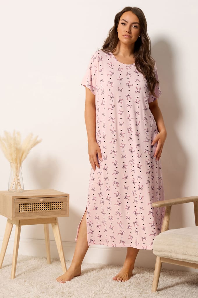 Yours 2Pack Roze Midaxi Nachthemden Met Strik En Hartprint Size 62-64