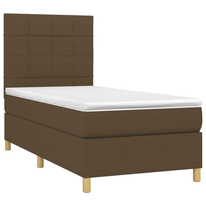 vidaXL - Boxspring - met - matras - en - LED - stof - donkerbruin - 90x190 - cm