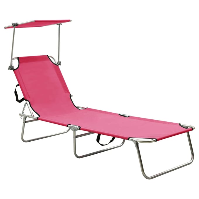 vidaXL - Ligbed - inklapbaar - met - luifel - aluminium - roze