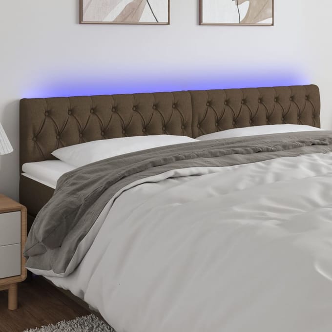 vidaXL - Hoofdbord - LED - 200x7x78/88 - cm - stof - donkerbruin