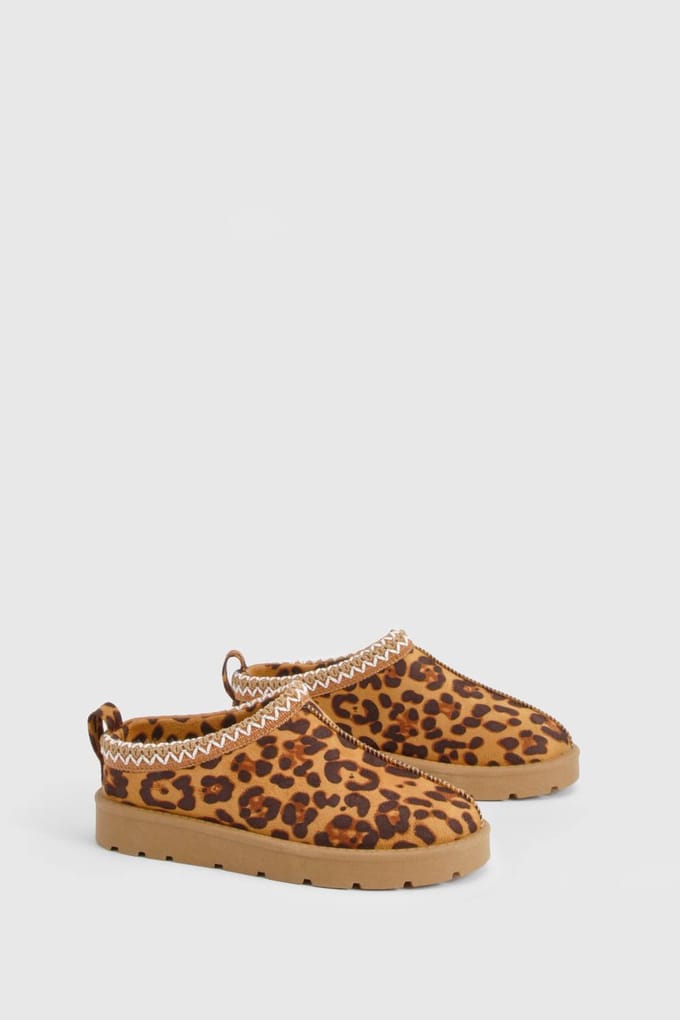 boohoo Dames Geborduurde Luipaard Cosy Mules | Leopard | Maat: 3