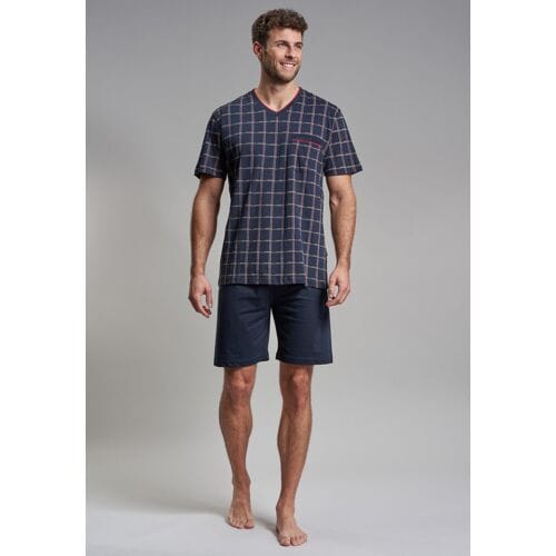 Gotzburg heren shortama - blauw met rood en wit geruit
