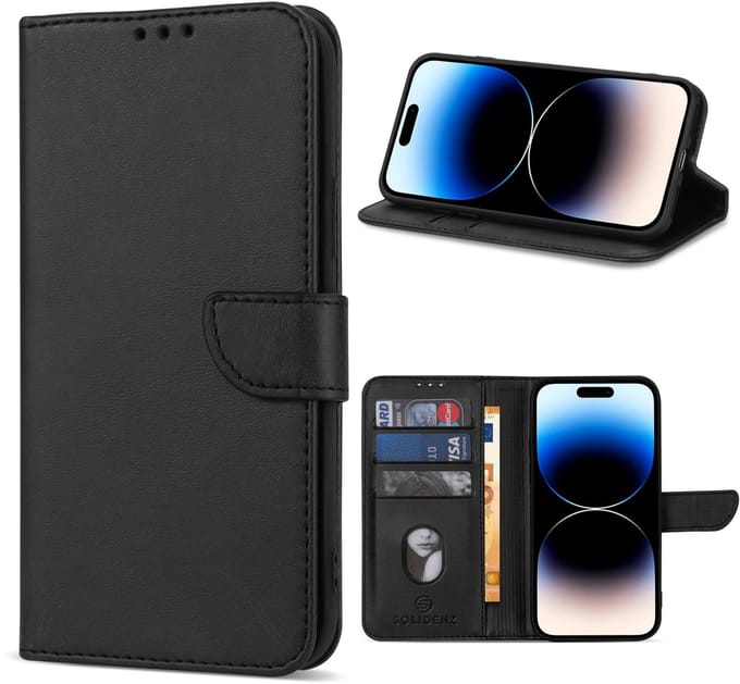 Solidenz hoesje - Geschikt voor Apple iPhone 17 - Bookcase - Zwart