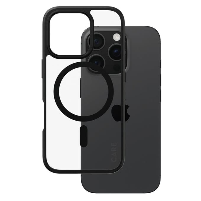 CARE by PanzerGlass Flagship Case - Transparant Urban Combat w. - Zwart Frame & MagSafe iPhone 16 Pro