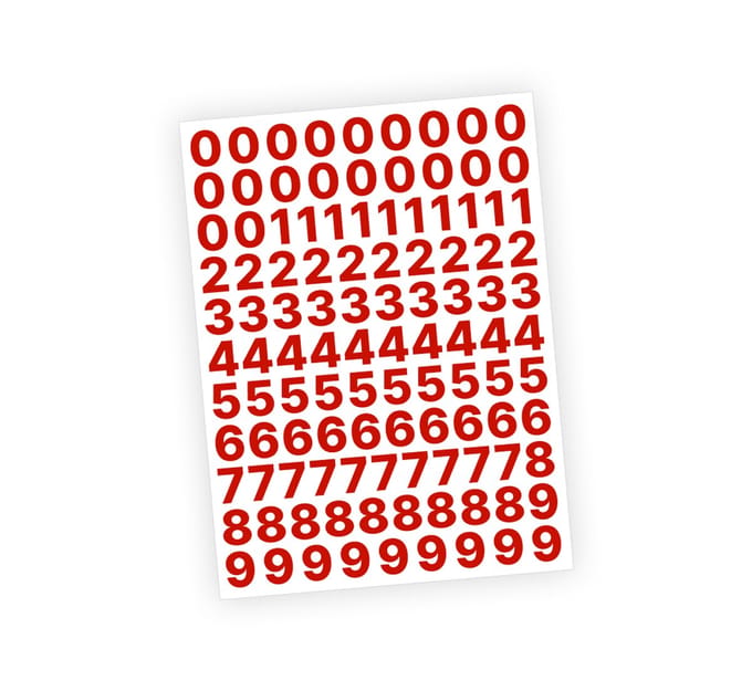 Cijfer stickers / Plaknummers - Stickervel Set - Rood - 2cm hoog - Geschikt voor binnen en buiten - Standaard lettertype - Glans