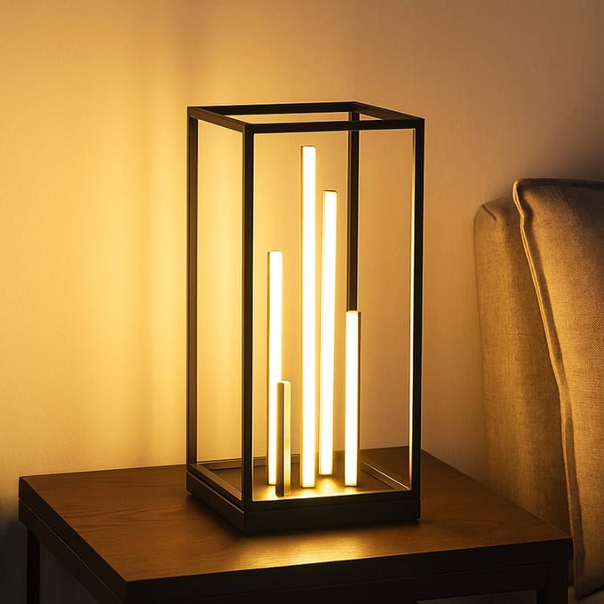 FISCHER & HONSEL Grid LED tafellamp, zwart/goud, metaal, CCT, dimbaar