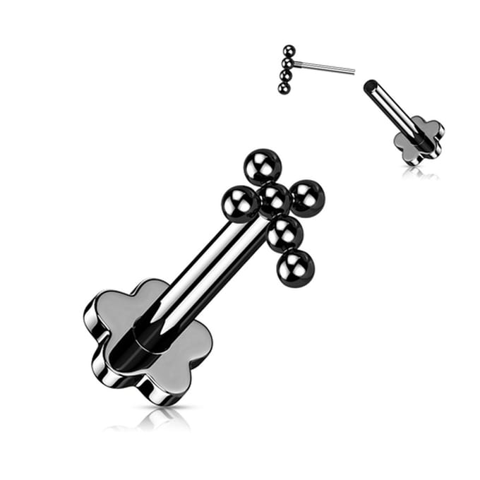 Piercing titanium ball kruis push in 0.8x8 - zwart - LMPiercings