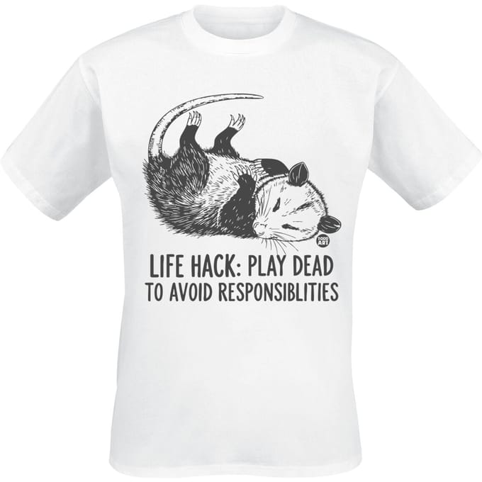 Todd Goldman - Fun T-shirt - Live Hack: Play Dead To Avoid Responsibilities - M tot 3XL - voor Mannen - wit