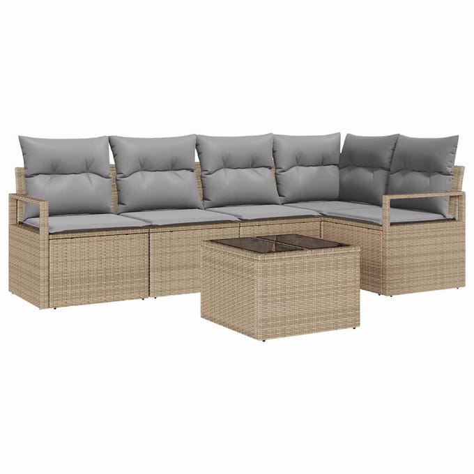 vidaXL Bankstel 6 st Beige poly rattan