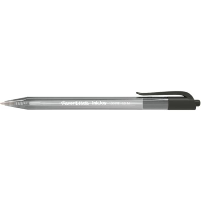 Paper Mate InkJoy 100RT-balpennen met drukknop | Medium punt (1,0 mm) | Zwart | 100 stuks