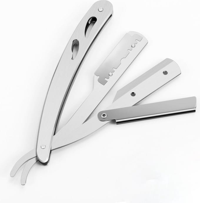 Rvs Scheermes Mannen inclusief 10 double edge scheermesjes - Barbiersmes - Shavette - Kappers Mes - Klassiek open scheermes - Klapmes