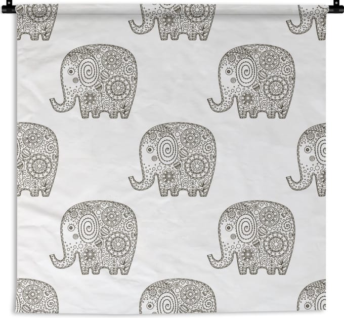 Wandkleed - Wanddoek - Doodle - Olifant - Design - 60x60 cm - Wandtapijt