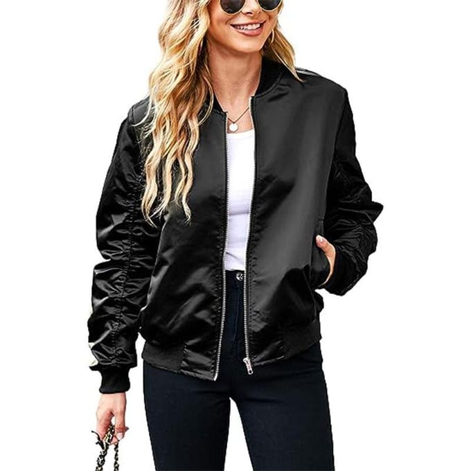 Bomberjack Dames Rits Casual Jassen Jas Oversized met Zakken Herfstoutfits XL black