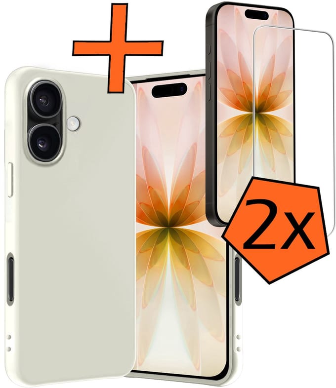 Hoes - Met 2x Screenprotector - Geschikt voor Apple iPhone 17 - Sterk & Shockproof - Back Cover - Siliconen Case - Telefoon Hoes - Wit