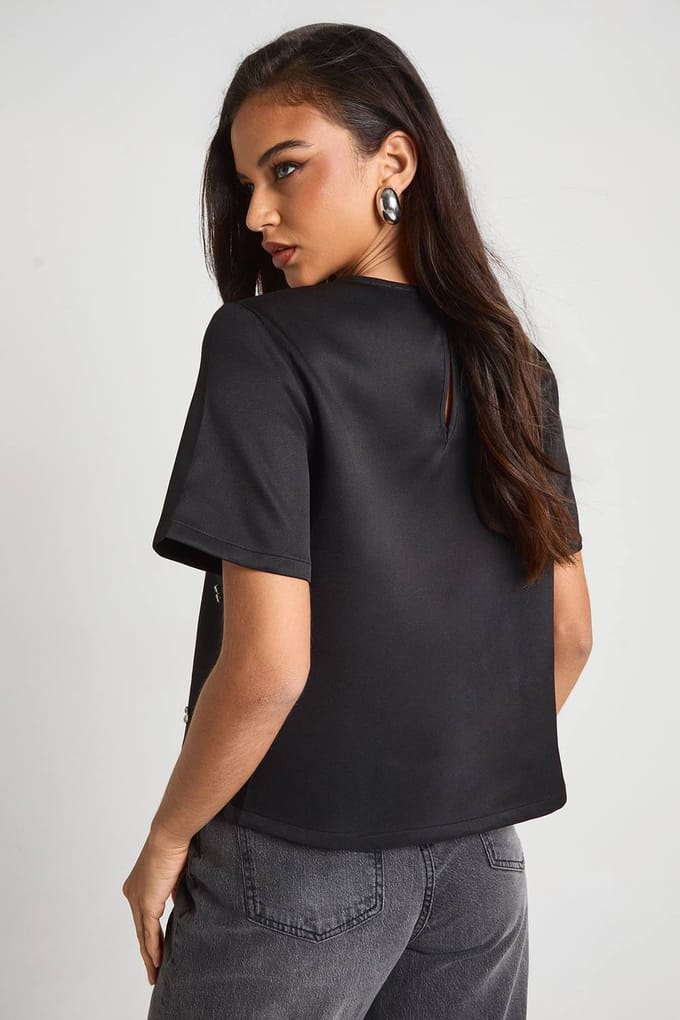 boohoo Dames Diamante Boxy Crepe T-Shirt | Black | Maat: 8
