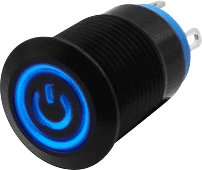 ProRide Metalen Drukschakelaar ON-OFF - 12mm - Spatwaterdicht - 12V/24V - LED Indicatie Blauw