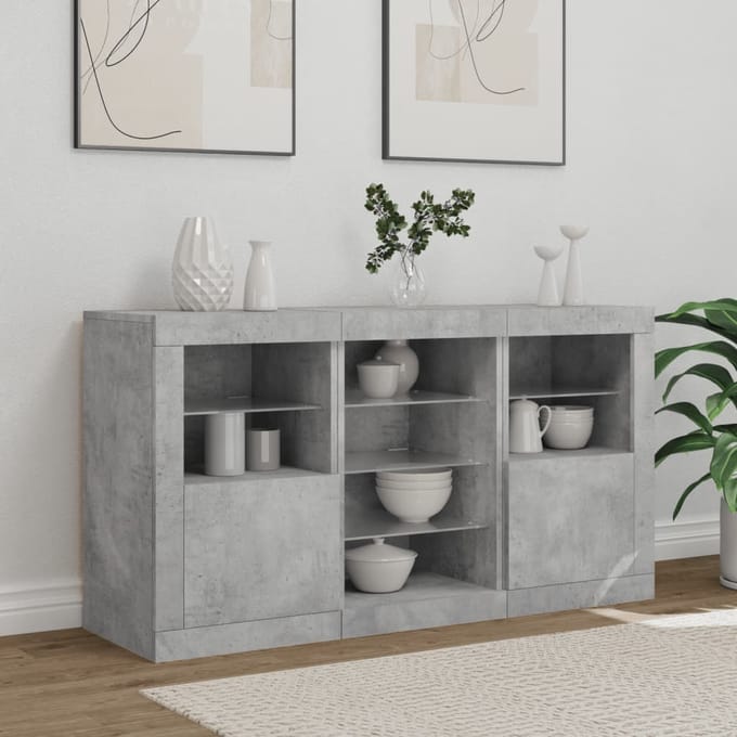 vidaXL - Dressoir - met - LED-verlichting - 123x37x67 - cm - betongrijs