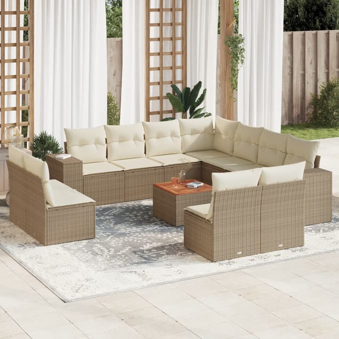 vidaXL - 12-delige - Loungeset - met - kussens - poly - rattan - beige