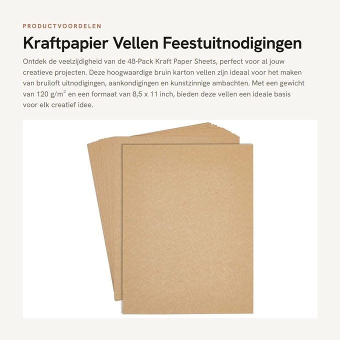 Dailygoods- Kraftpapier 48 Stuks - Bruin Karton - 120 g/m² - 8,5 x 11 Inch - Voor Wenskaarten/Uitnodigingen - Creatieve Projecten