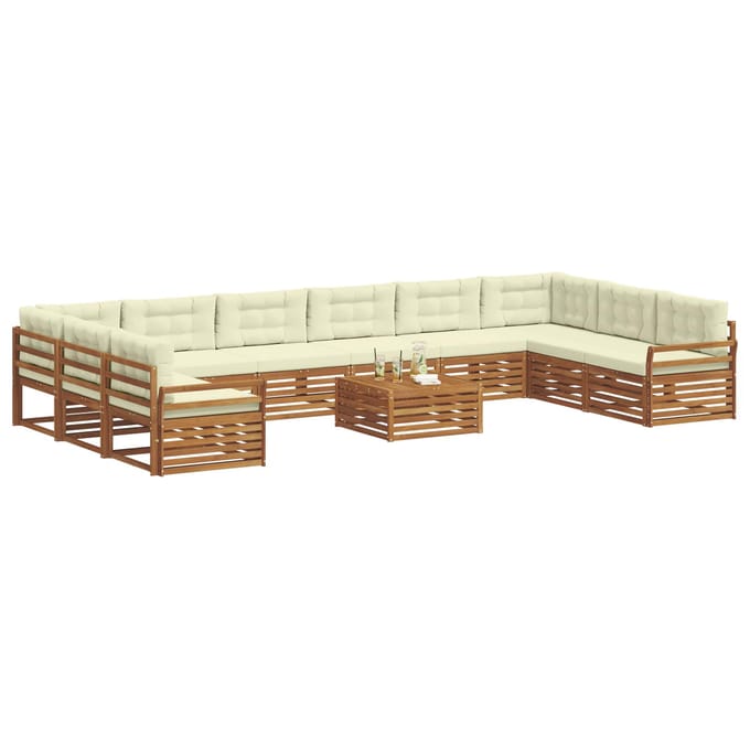 vidaXL - Sofa-Sets - 11 - st - Natuurlijk - en - Crème - Massief - Acacia - Hout