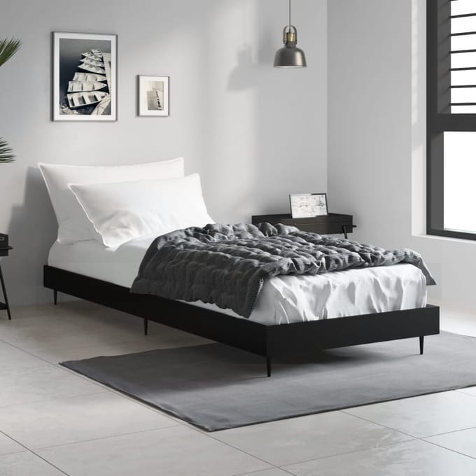 vidaXL - Bedframe - bewerkt - hout - zwart - 75x190 - cm