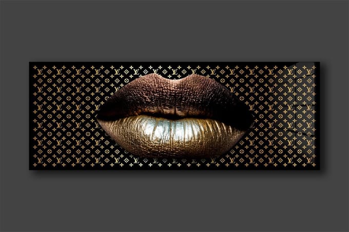 GOLDEN LV LIP schilderij op plexiglas 120x50cm