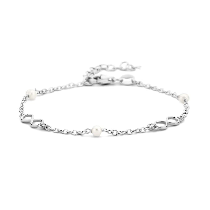 Zilver Gerhodineerd Armband Infinity En Parels 16 + 3 Cm 1 Micron 1336157