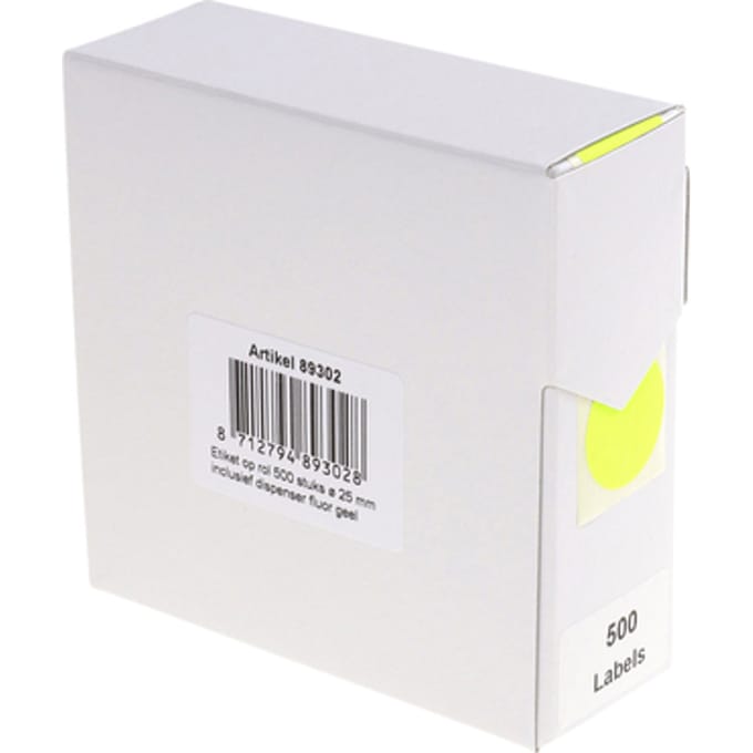 Etiket Rillprint 25mm op rol fluor geel 500 stuks