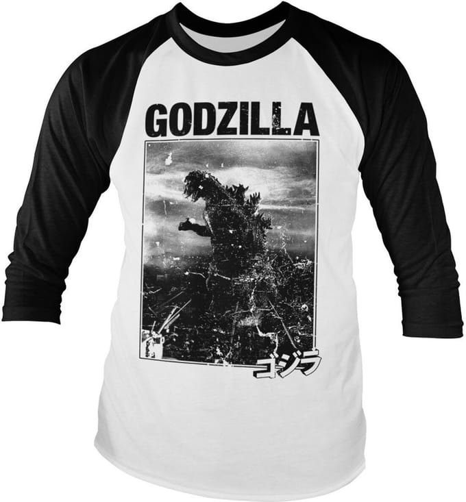 Godzilla Vintage- Base-ball Long Sleeve Tee Longsleeves White/Black