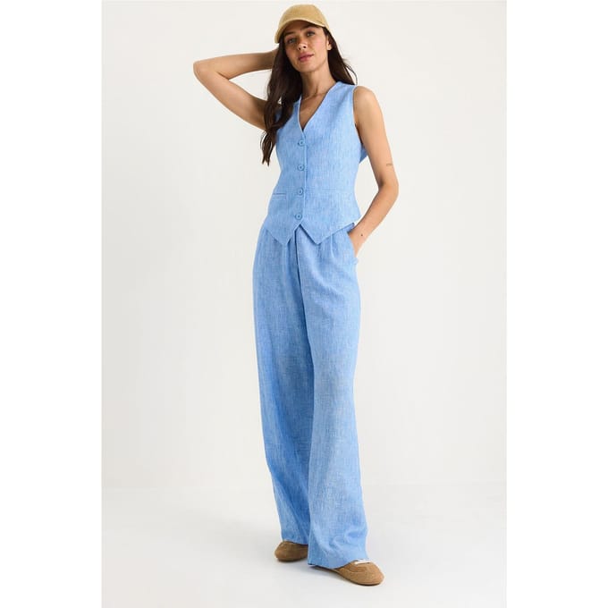 V-hals Vest en Wijde Pantalon Twee-delige Coord Set