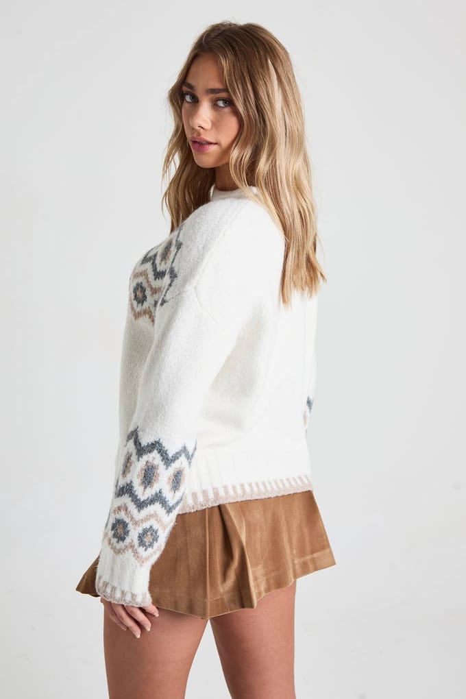 boohoo Dames Superzachte chunky gebreide bedrukte trui | Cream | Maat: Small