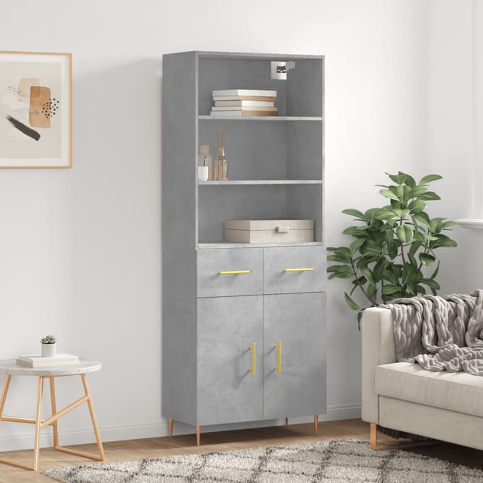 vidaXL - Hoge - kast - 69,5x34x180 - cm - bewerkt - hout - betongrijs