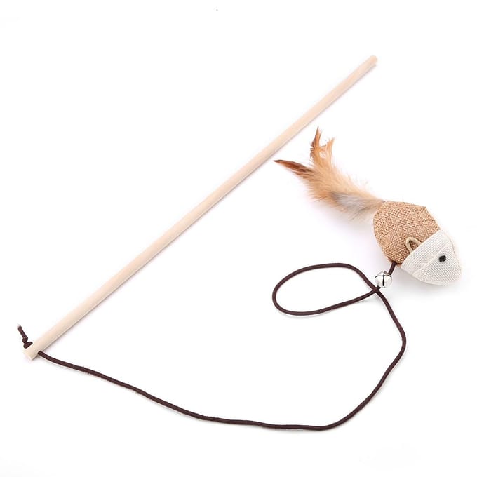 Huisdier Kat Speelgoed Linnen Rat Vogel Veer Kat Interactieve Vanger Stok Speelgoed (Rat) beige