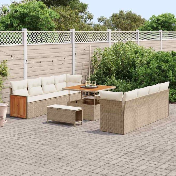 vidaXL - Tuinbank - Set - 12-zits - Beige - en - Crème - poly - rattan