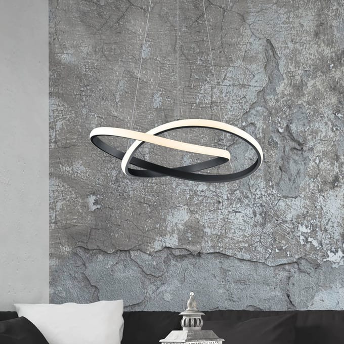 Reality Leuchten Course LED hanglamp, zwart, 3.000 K, Ø 60 cm, metaal