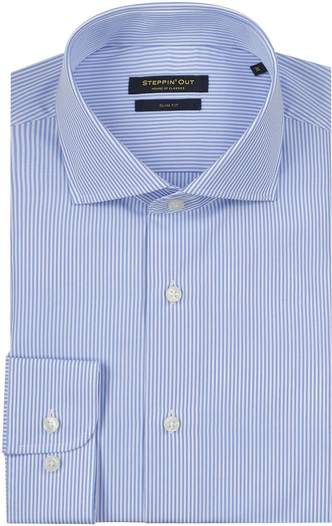 Steppin' Out Overhemd Slim-Fit Streep Lichtblauw - Maat 3XL - Heren