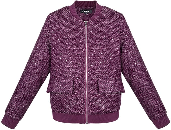Gestructureerde Polyester Vrouwen Bomber Jas met Glitter Textuur - Rood - Maat M